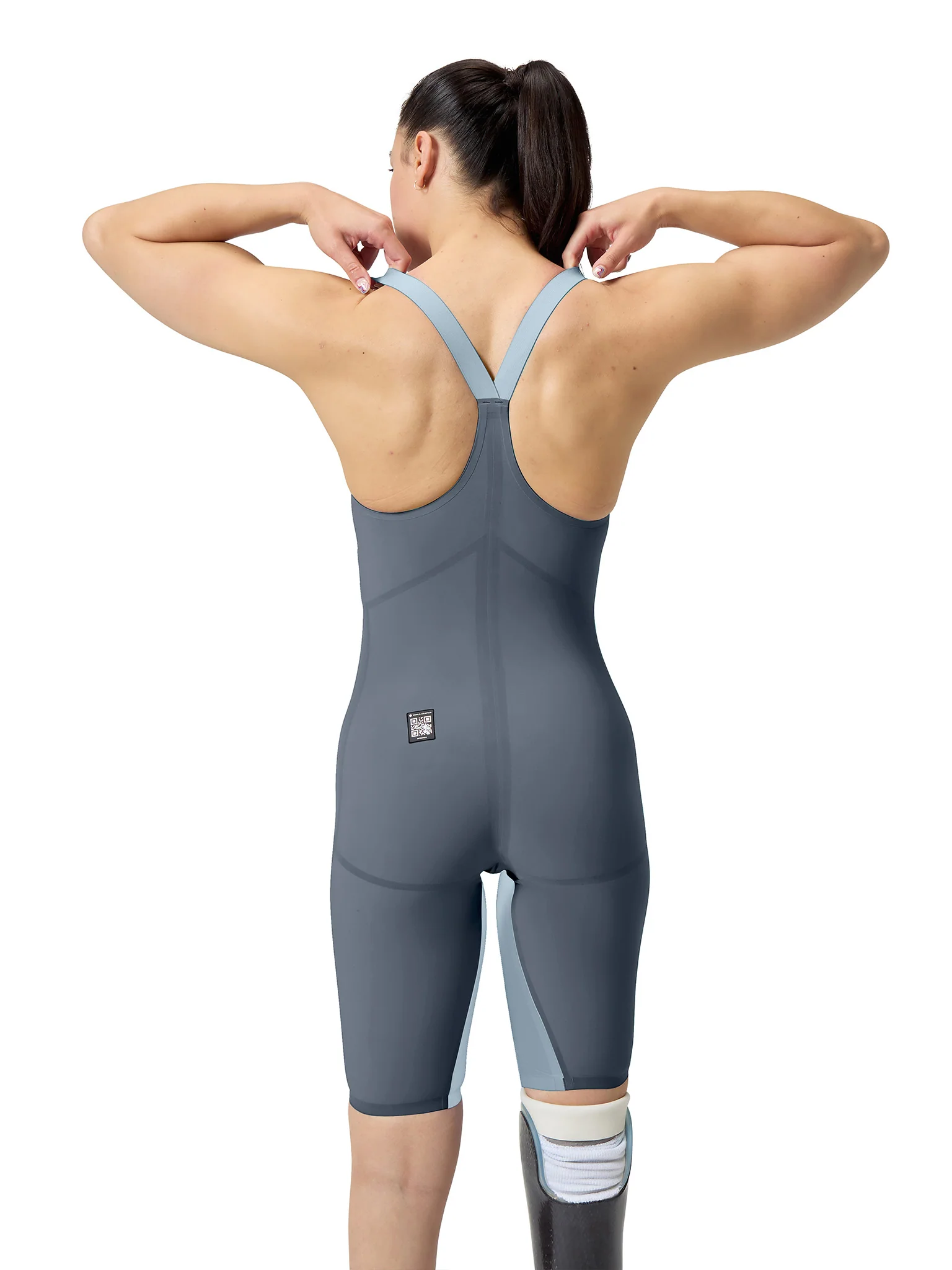 Maillot de compétition Fastskin LZR Pure Valor 2.0 Kneeskin Closed Back pour femmes - Grey Lead/Acadia Blue – Image 2